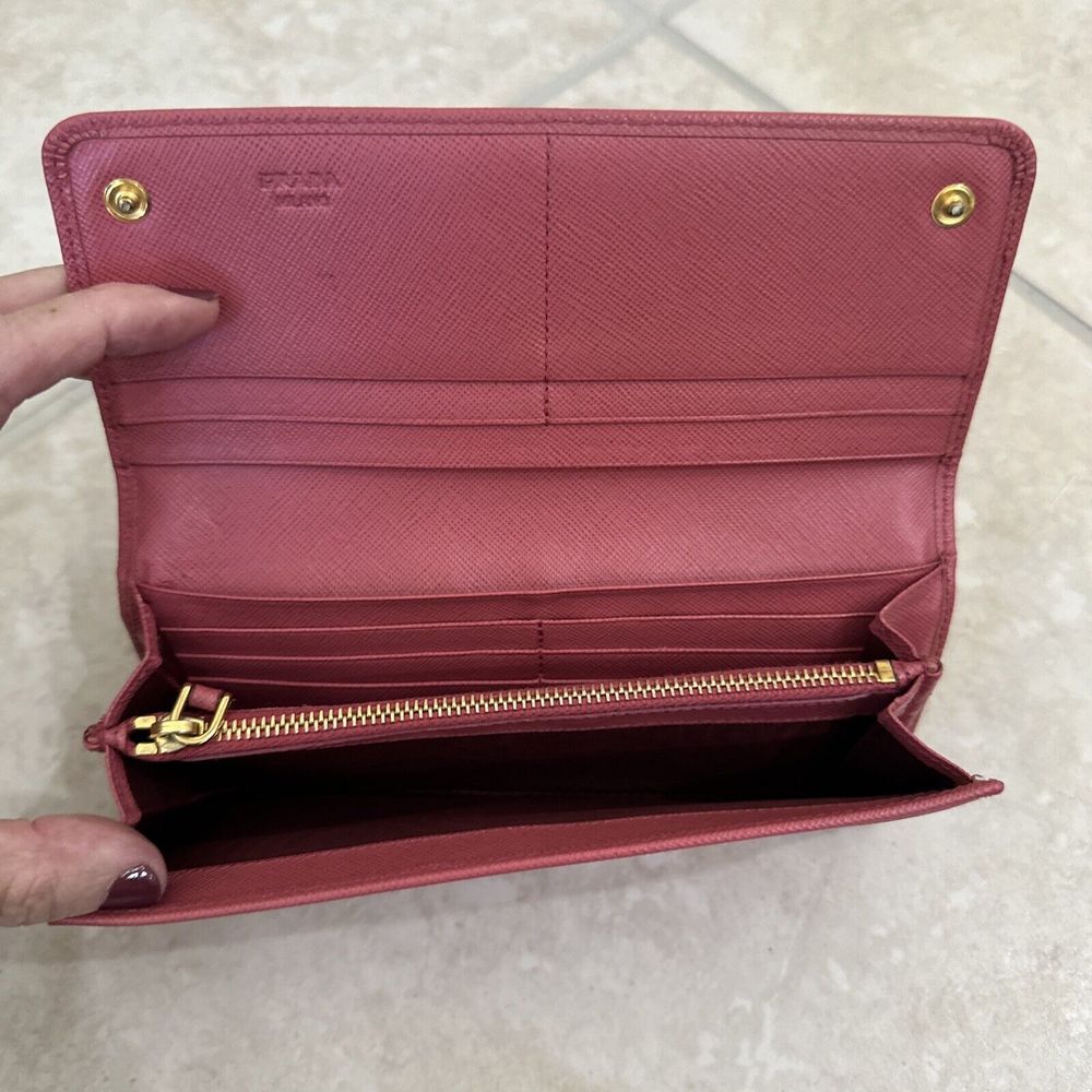 PRADA Saffiano Leather Long Continental Wallet Pink Gold Tone Hardware - Picture 9 of 15
